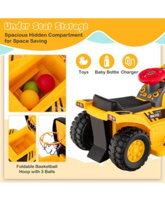 6V Kids Ride On Bulldozer with Folding Basketball Hoop and Balls