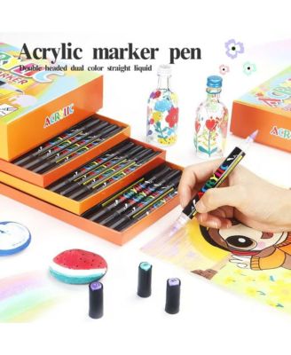 24 Colors Dual Tip Acrylic Paint Markers for Kids and Adults, Wood, Canvas, Stone, Rock Painting, Glass, Ceramic Surfaces, DIY Crafts Making