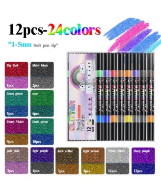 24 Colors Glitter Markers, Dual-Tip Sparkle Pens, Perfect for Crafts, Scrapbooking and Gift Decoration