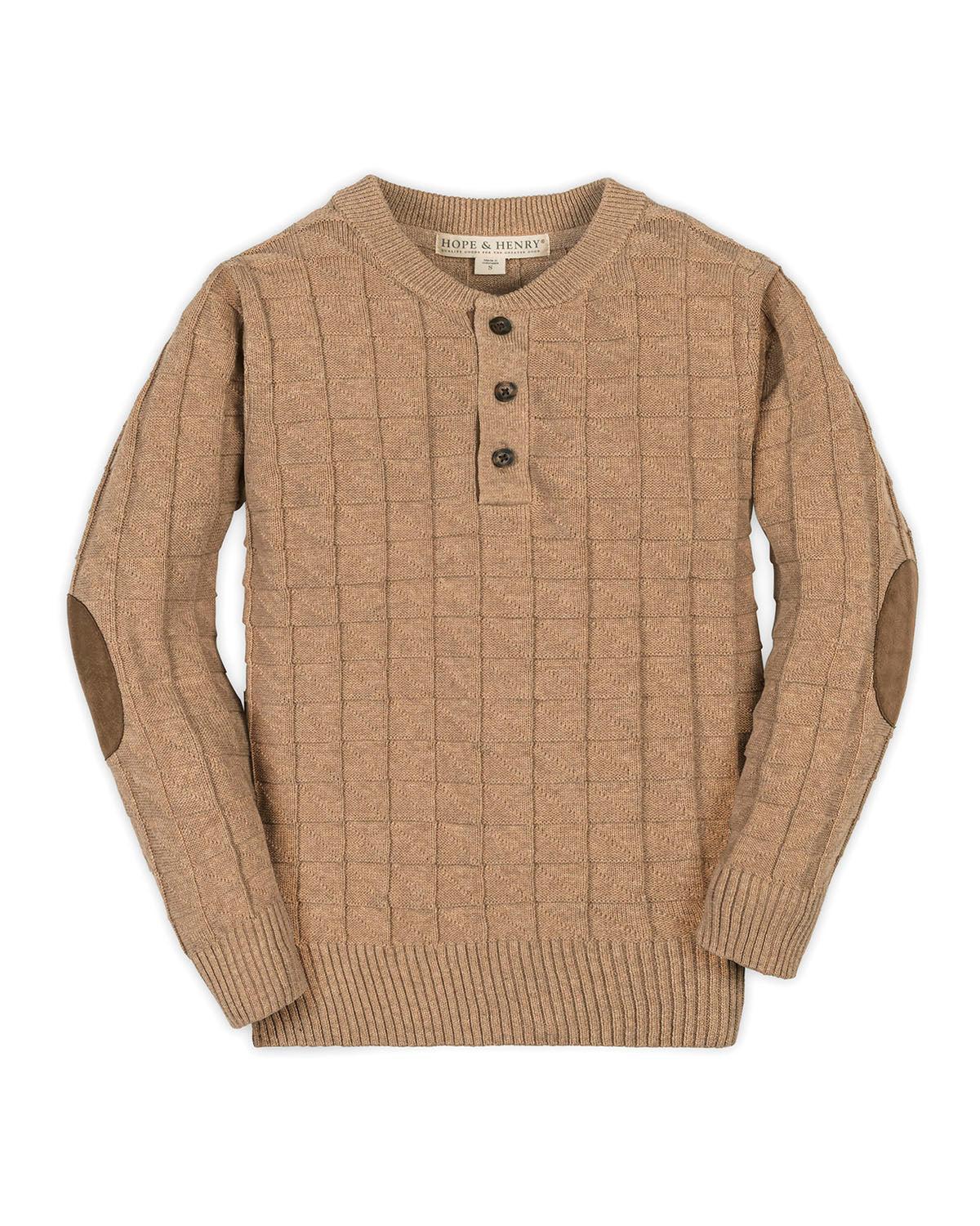 Hope & Henry Little and Big Boys' Organic Long Sleeve Henley Pullover Sweater with Elbow Patches