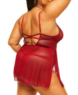 Plus Size Rae Unlined Babydoll & G-String Set Lingerie