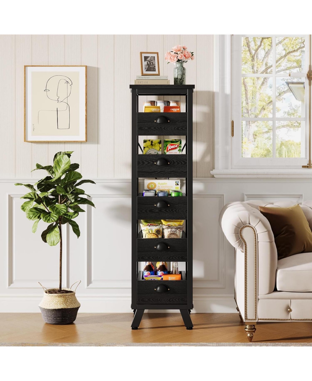 Tribesigns 5-Tier Narrow Snack Stand Kitchen Stand Fruit Basket Set of 2,Wood Fruit and Vegetable Storage Rack