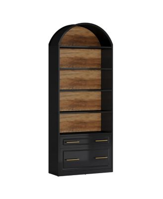 76.8" Tall Arched Kitchen Pantry, 5-Tier Pantry Cabinet with Storage Drawer, Freestanding Wooden Pantry Organizer