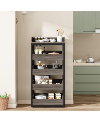 Wood Fruit and Vegetable Storage Rack Set of 2, 5-Tier Pull-Out Snack Stand Fruit Basket Stand