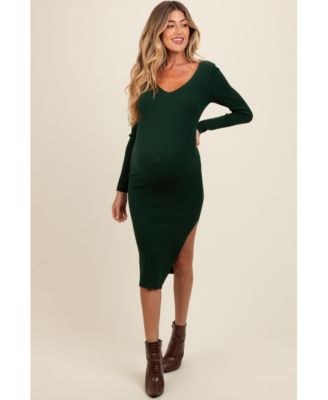 Maternity Ribbed Knit Side Slit Midi Dress