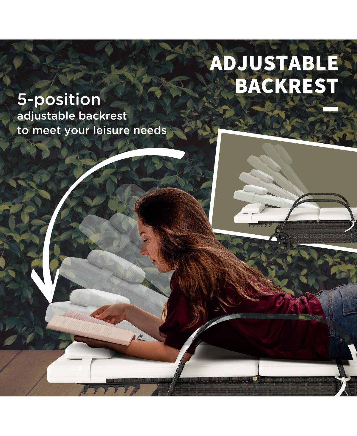 Outdoor 2 Pe Rat Sun Bathing Chairs w/ Cushions & Pillows,