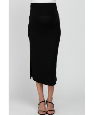 Maternity Solid Side Slit Midi Skirt