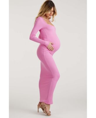 Maternity Black Ribbed Long Sleeve Square Neck Maxi Dress