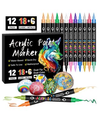 Double-Headed Two-Color Acrylic Marker Set, Soft Head Water-Based Opaque Painting Art Pen for Doodling, Drawing