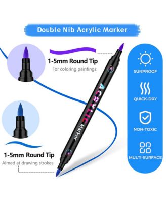 24 Colors Dual-Tip Dual-Color Markers Pens, Water-based Ink Ideal for Plastic Sheets, Stone, Pottery, Wood, DIY Crafts & Art Supplies