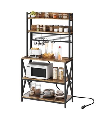 5-Tier Engineered Wood and Metal Baker s Rack with Power Outlets