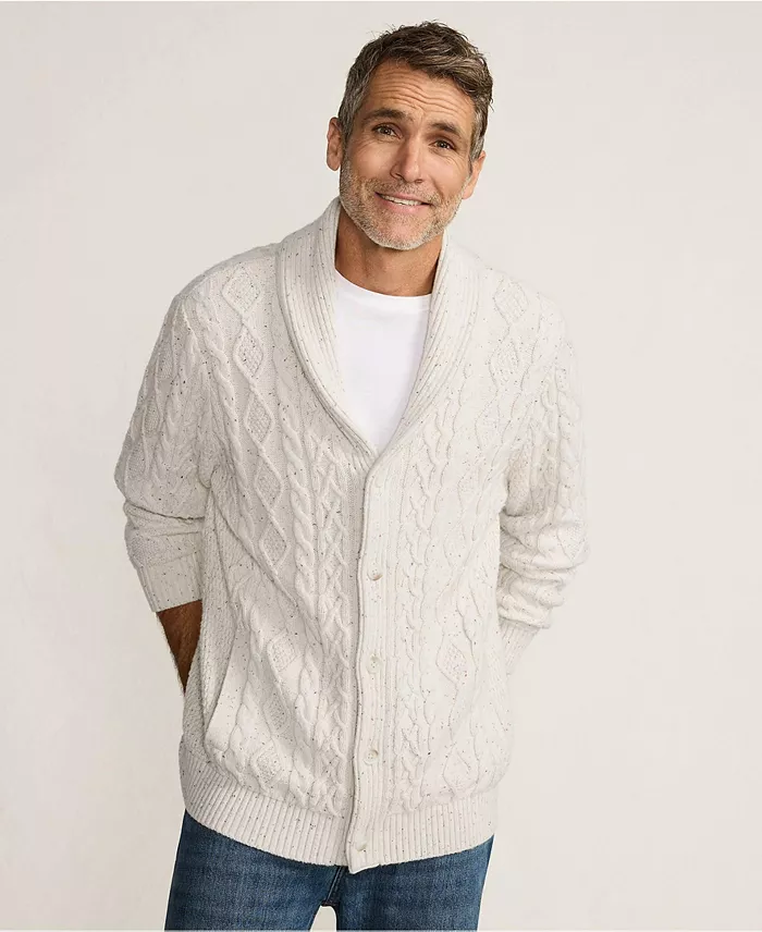 Men's Long Sleeve Cotton Blend Cable Shawl Cardigan - thumbnail 4
