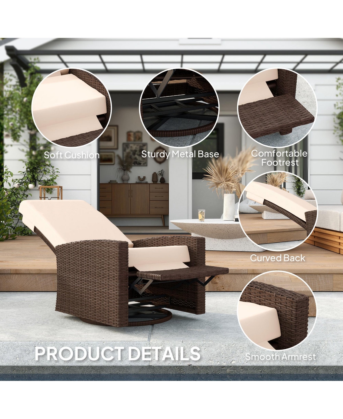 Outsunny Reclining Rat 360° Swivel Chair Cushioned Recliner,