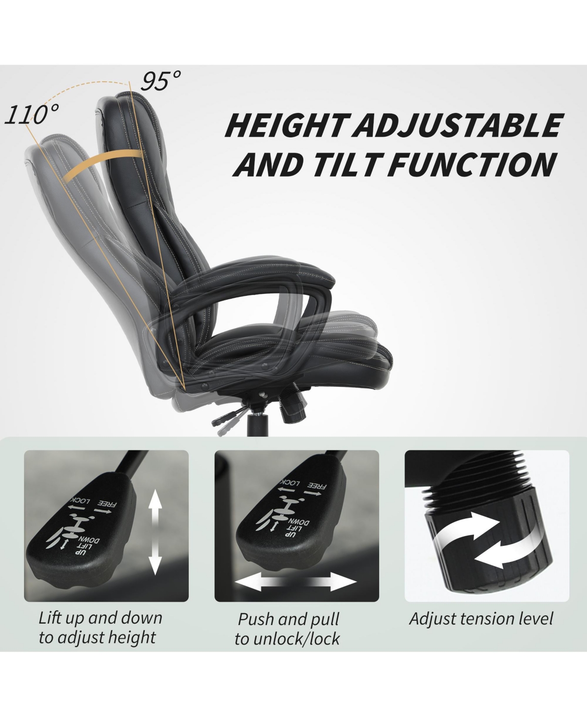 Homcom Executive Office Chair Pu Leather Desk with High Back