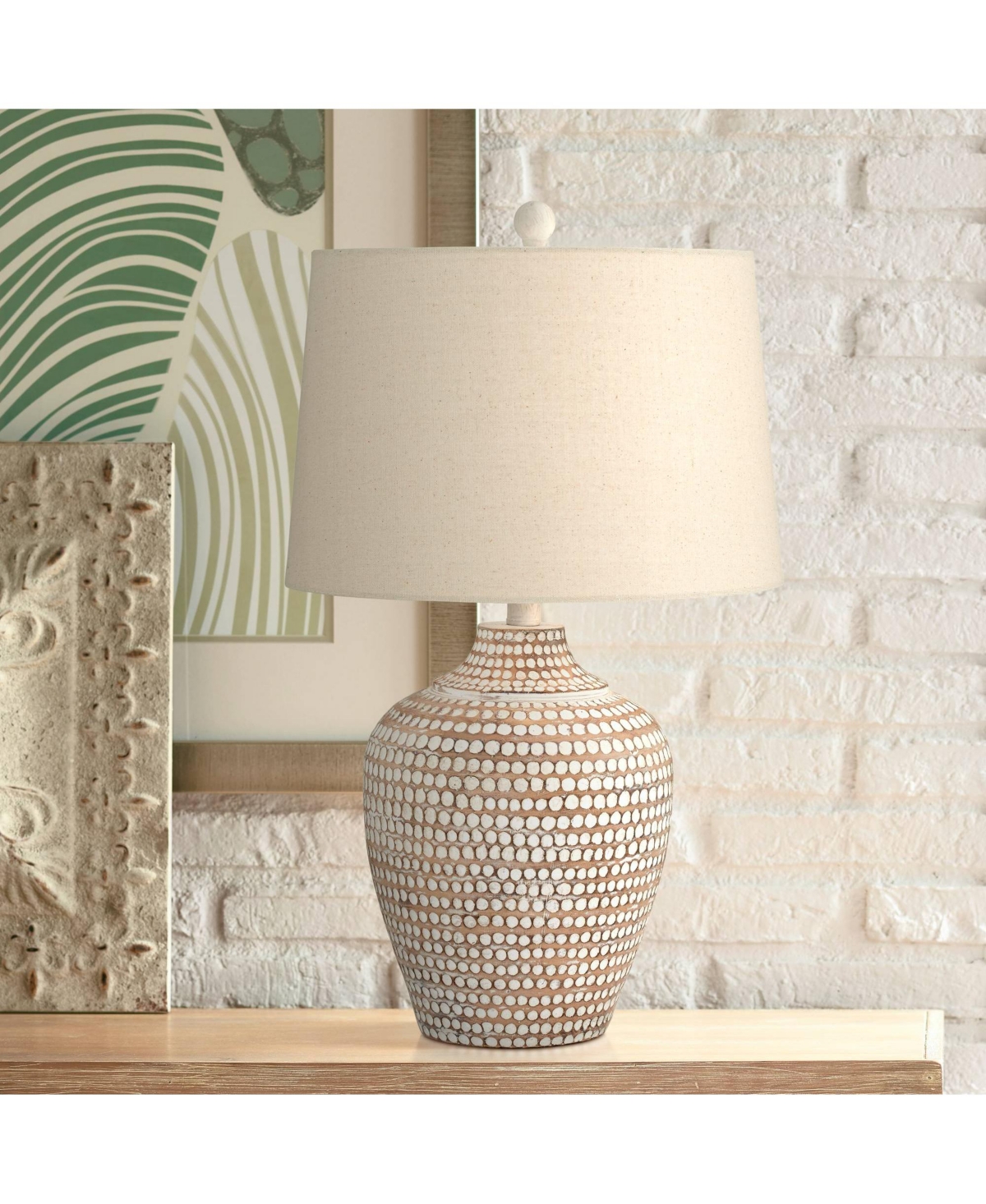 Regency Hill Alese 23 1/2" High Textured Dot Jug Farmhouse Rustic Accent Table Lamps Set of 2 Beige Light Earth Finish Living Room