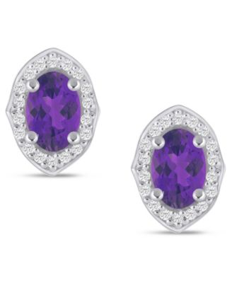 Gemstone and Diamond ((1/5 ct. t.w.) Halo Stud Earrings in 10k White Gold (also in 10k Yellow Gold)