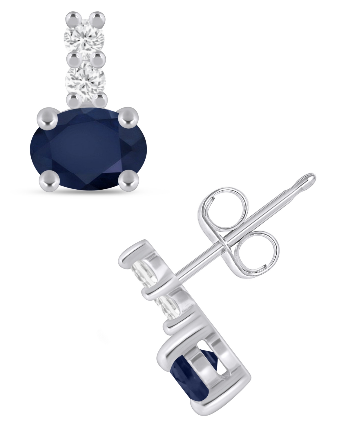 Macy's Gemstone and Diamond (1/8 ct. t.w.) Earrings in 10k White Gold (also in 10k Yellow Gold) - Sapphire White Gold