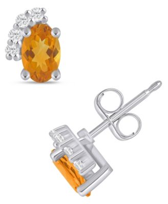 Gemstone and Diamond Earrings (1/10 ct. t.w.) in 10k White Gold (also in 10k Yellow Gold)