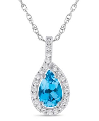 Gemstone and Diamond Halo Pendant Necklace (1/5 ct. t.w.) in 10k White Gold (also in 10k Yellow Gold)