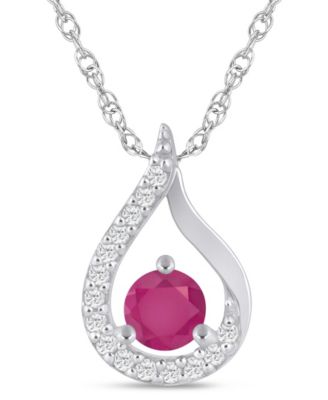 Gemstone and Diamond Halo Pendant Necklace (1/6 ct. t.w.) in 10k White Gold (also in 10k Yellow Gold)