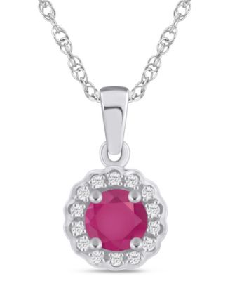 Gemstone and Diamond Halo Pendant Necklace (1/20 ct. t.w.) in 10k White Gold 