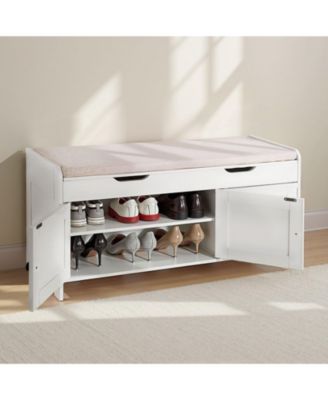 Shoe Bench with Cushion Seat and 3 Compartments – Entryway Furniture