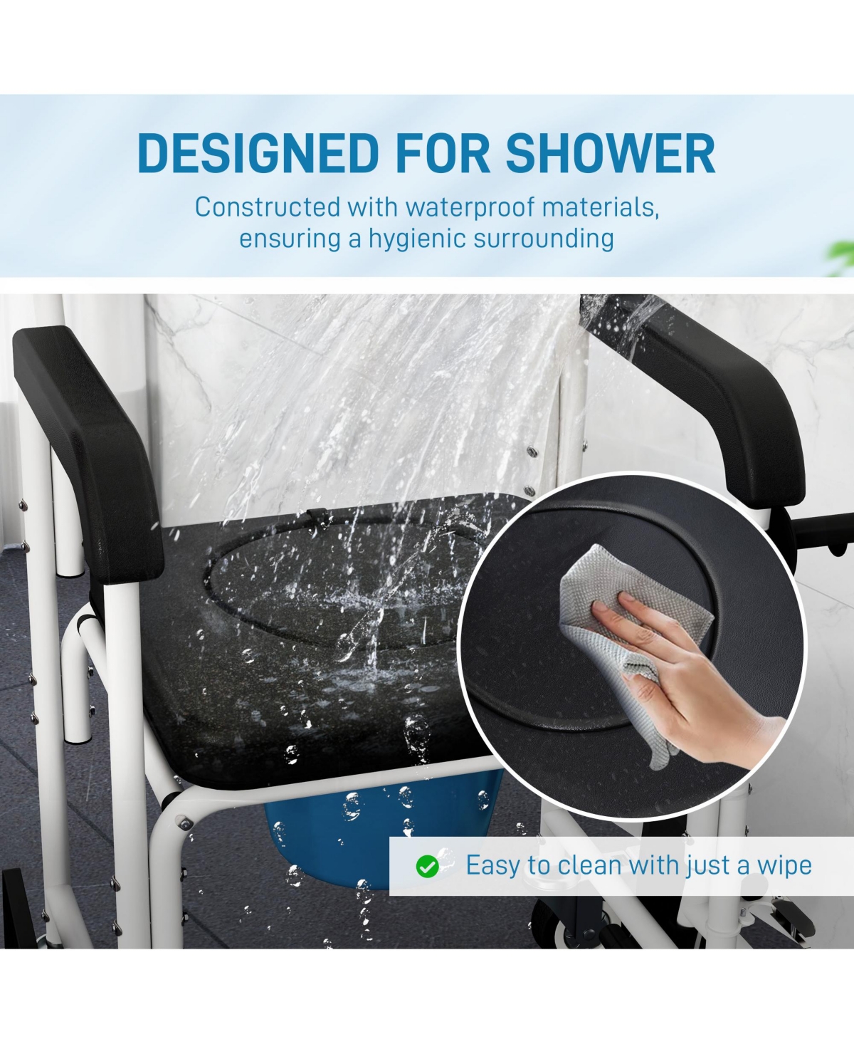 Shower Chair with Wheels, Bedside Commode Wheelchair for Seniors,