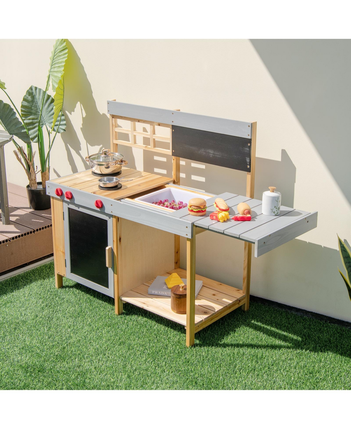 Skonyon Outdoor Kid's Mud Kitchen Set with Detachable Water Box for Toddlers Over 3