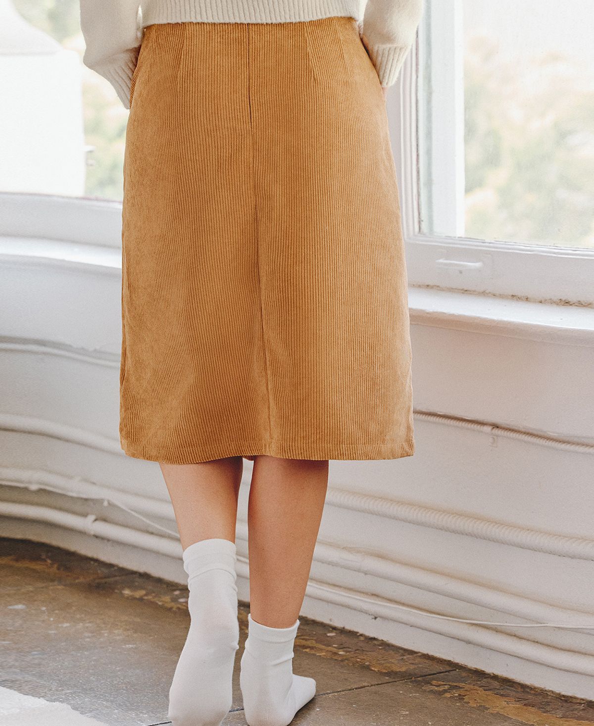 Cupshe Women's Corduroy A Line Midi Skirt with Pockets