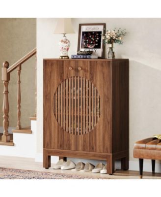 20 Pairs Shoe Storage Cabinet with Adjustable Shelves, Round Louvered Doors