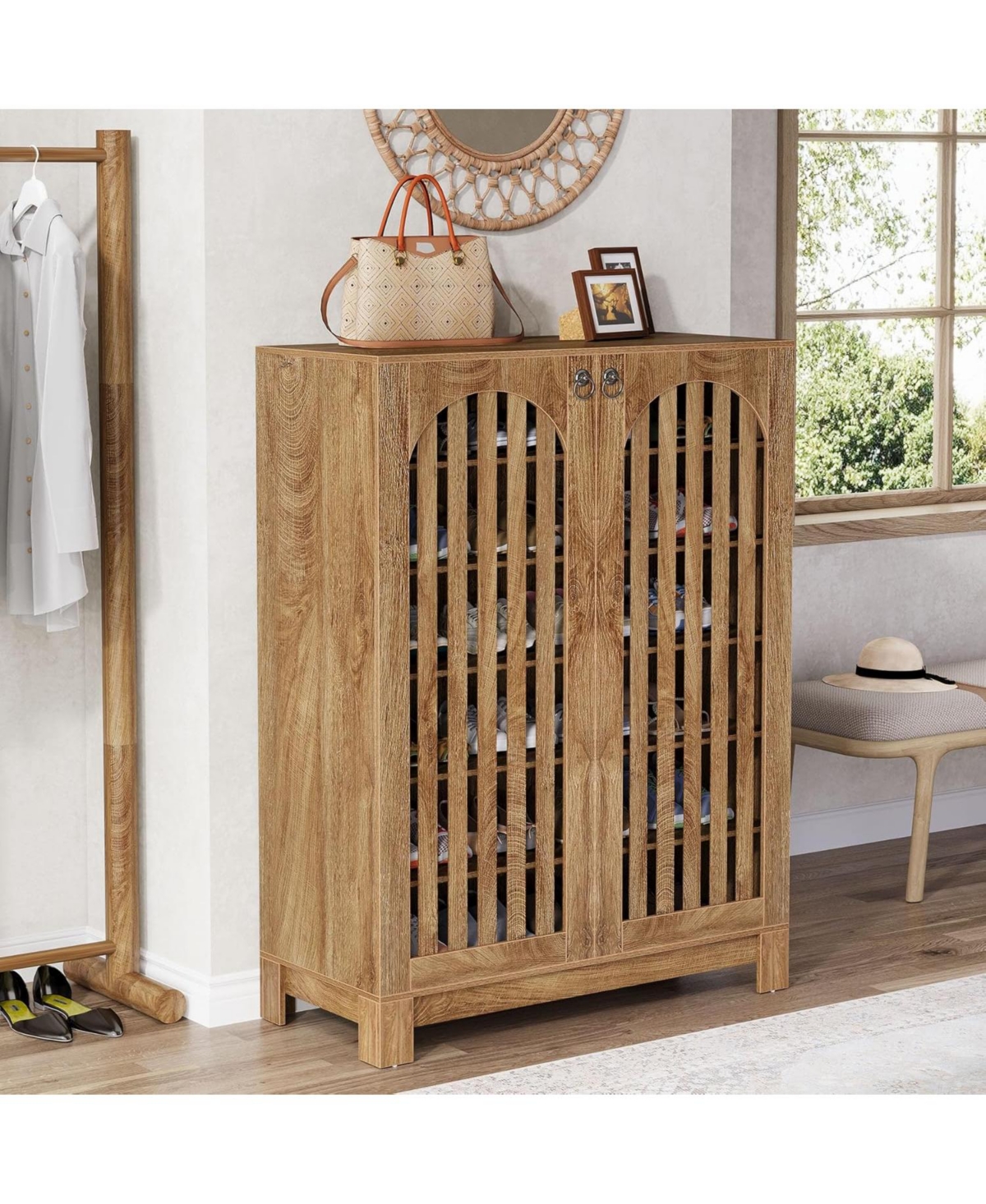 Tribesigns Shoe Cabinet with Airy Doors, 6-Tier Entryway Shoe Storage Rack Organizer with Adjustable Shelves