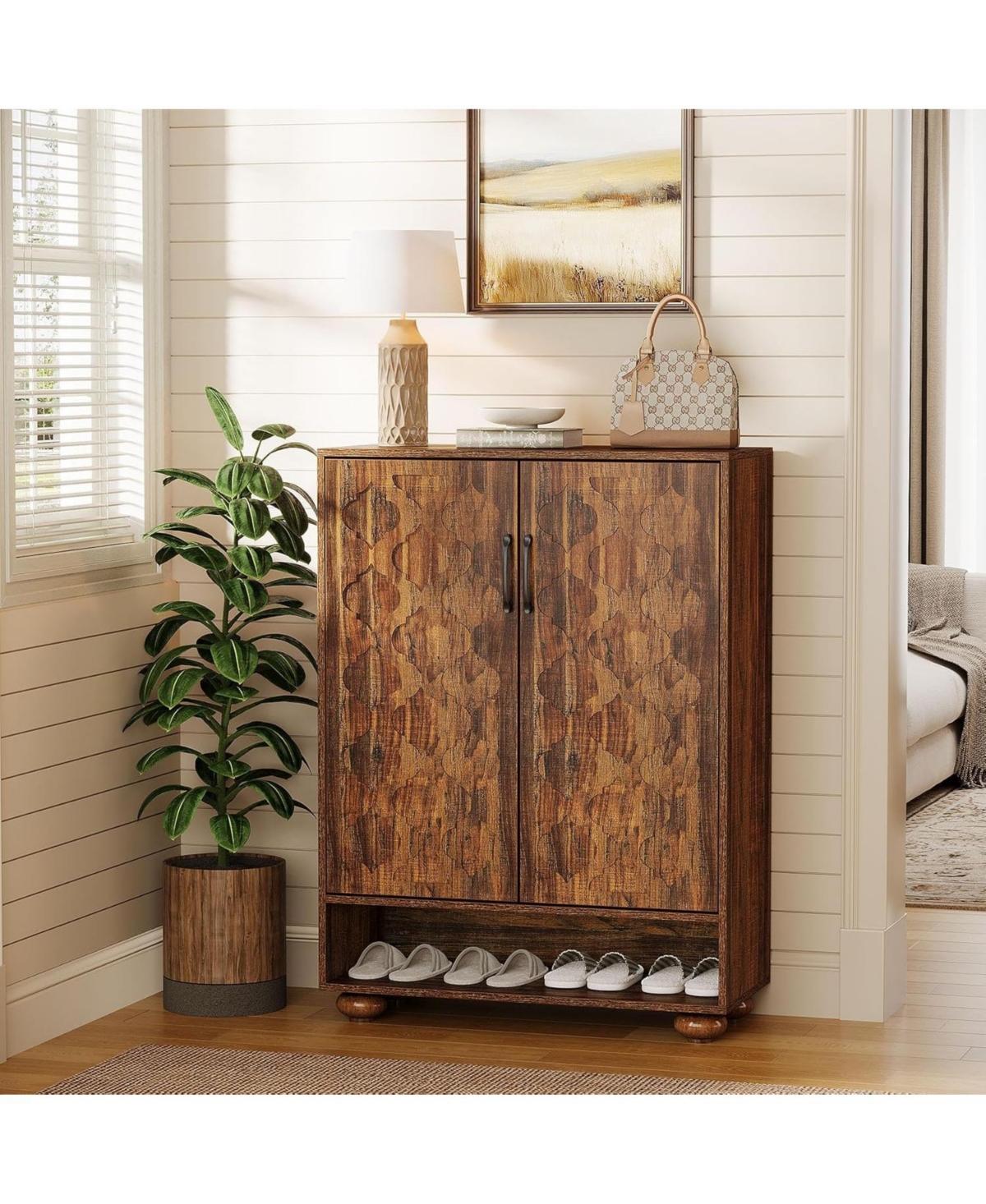 Tribesigns Shoe Cabinet with Doors, 6-Tier Shoe Rack with Adjustable Shelves and Solid Wood Feet