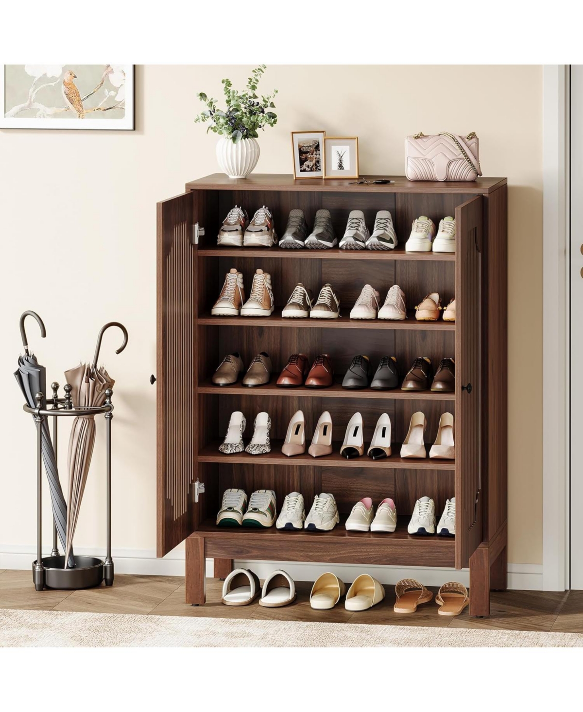 Tribesigns Shoe Cabinet with Doors, 5-Tier Shoe Storage Cabinet with Adjustable Shelves