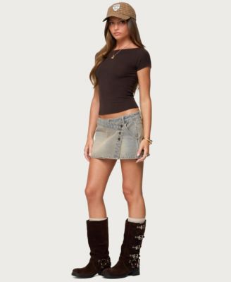Women's Wrap Mud Wash Denim Mini Skirt