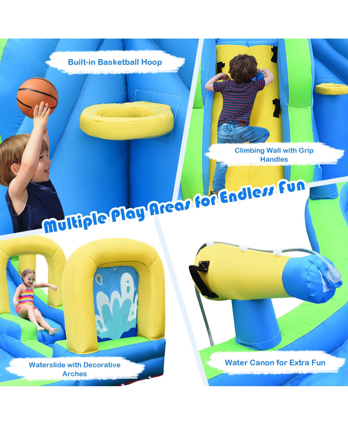 Inflatable Water Slide Kids Bounce House with Water Cannons and Hose Without Blower