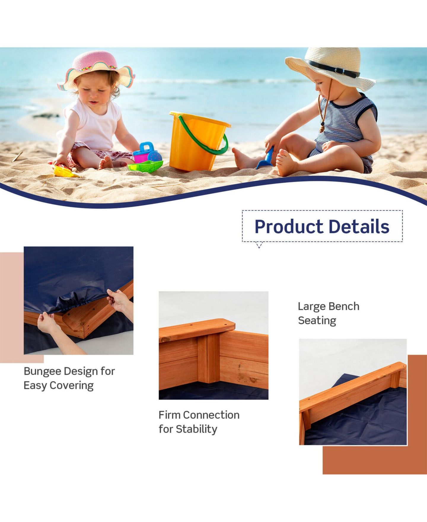 Детская игрушка SUGIFT Hexagon Cedar Sandbox With Seat Boards, 800-lb Capacity, Ages 3+, цвет: Натуральный — фото 3