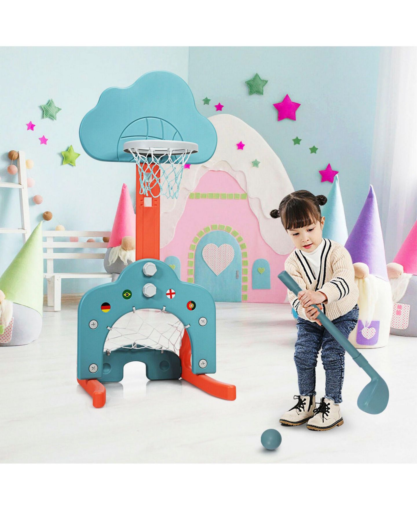 Детские игрушки SUGIFT 3-in-1 Adjustable Basketball Hoop Set, Ages 18 Months+, цвет: Зелёный — фото 2