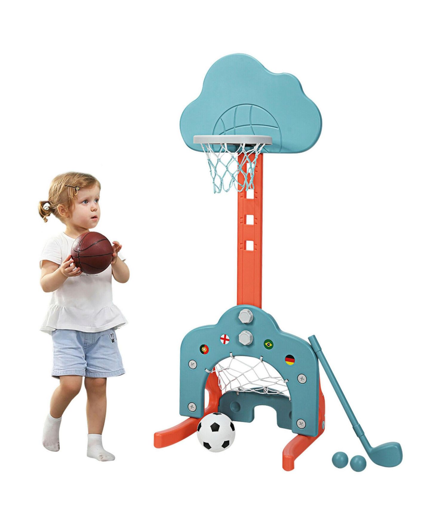 Детские игрушки SUGIFT 3-in-1 Adjustable Basketball Hoop Set, Ages 18 Months+, цвет: Зелёный — фото 1