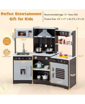 Pretend Play Kitchen Wooden Toy Set with Range Hood Real Sounds and Lights
