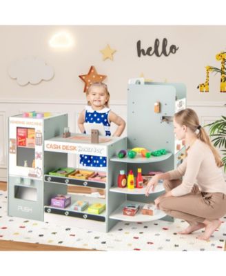 Wooden Kids Grocery Store Playset Pretend Play Supermarket