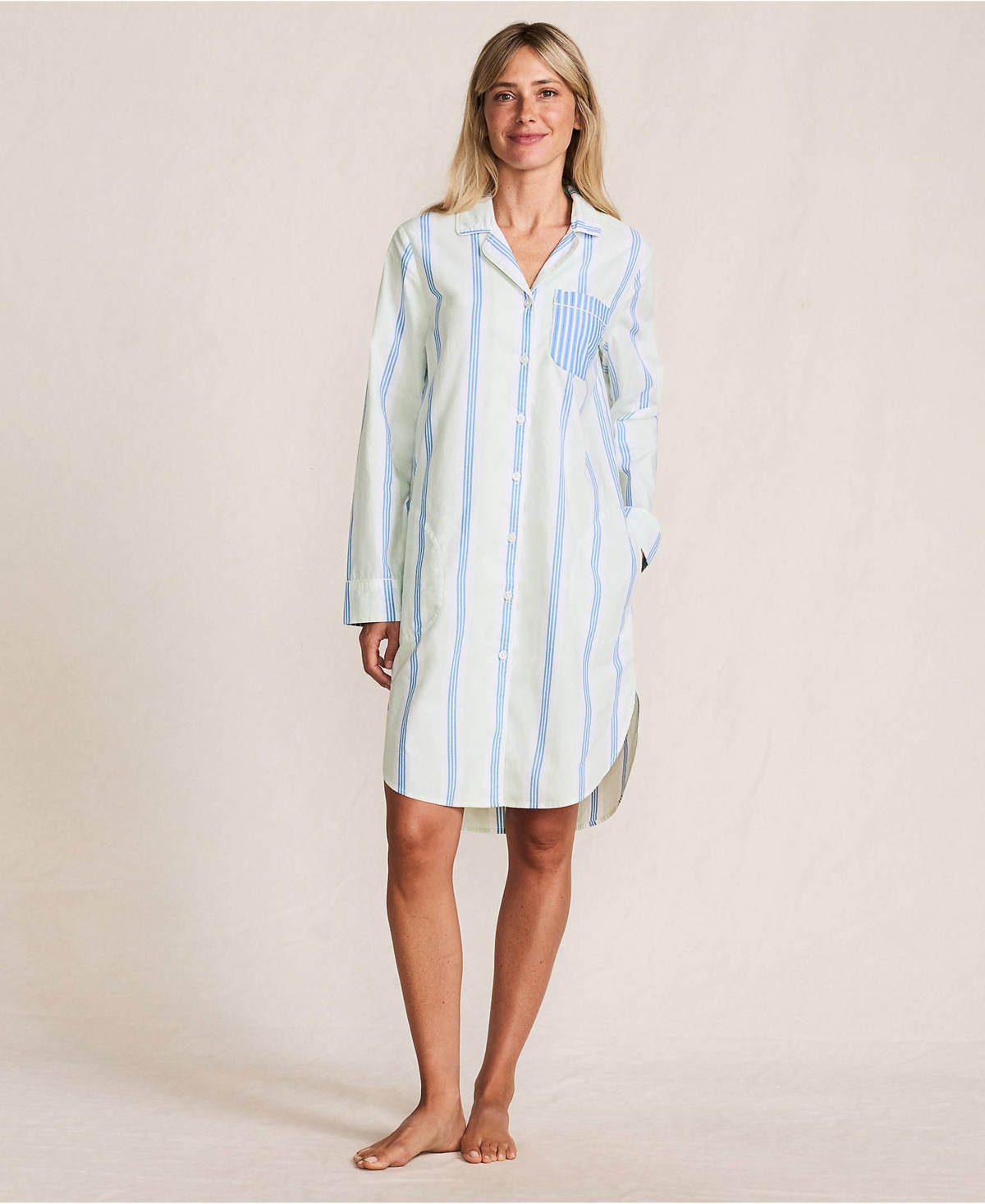 Lands' End Women's Cotton Poplin Long Sleeve Sleepshirt Nightgown