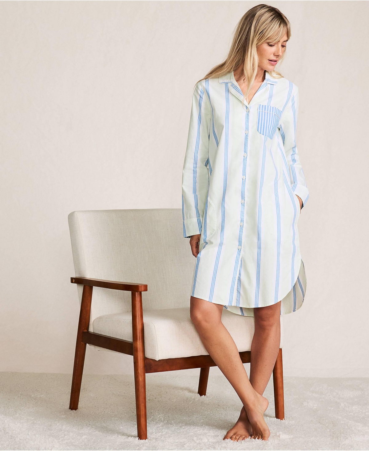 Lands' End Women's Cotton Poplin Long Sleeve Sleepshirt Nightgown