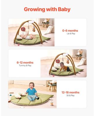 Baby Play Gym Mat with 6 Sensory Toys, Tummy Time Activity Mat 42.9" x 33.5