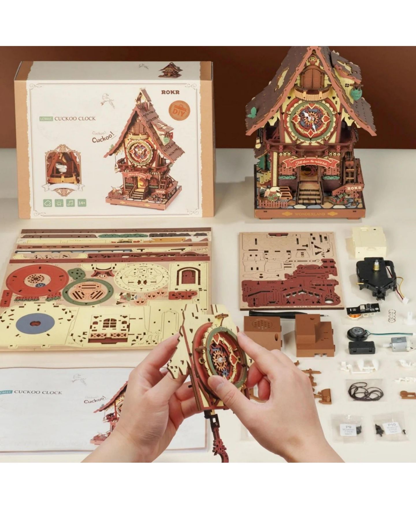 Детские конструкторы Robotime Cuckoo Clock 200+ Piece Mechanical 3D Wooden Puzzle, Ages 14+ — фото 4