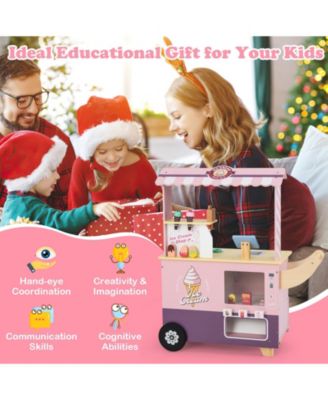 Wooden Ice Cream Cart Playset with Vending Machine & Accessories