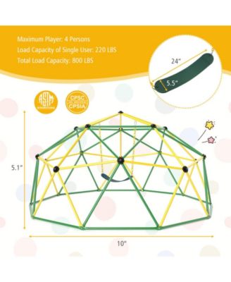 10 Feet Dome Climber with Swing and 800 Lbs Load Capacity-Green.