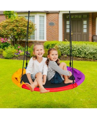 Saucer Tree Outdoor Round Platform Swing with Pillow and Handle-Multicolor