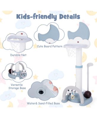 4-In-1 Kids Basketball Hoop with Moon-shaped Electronic Scoreboard and Play Set