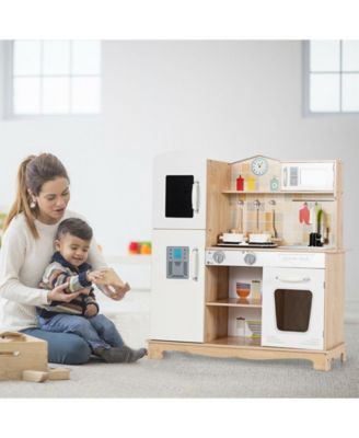 Wooden Kids Pretend Kitchen Playset Cooking Play Toy with Utensils and Sound