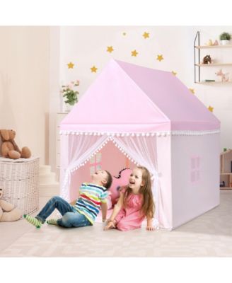 Kids Play Tent Large Playhouse Children Play Castle Fairy Tent Gift with Mat-Pink